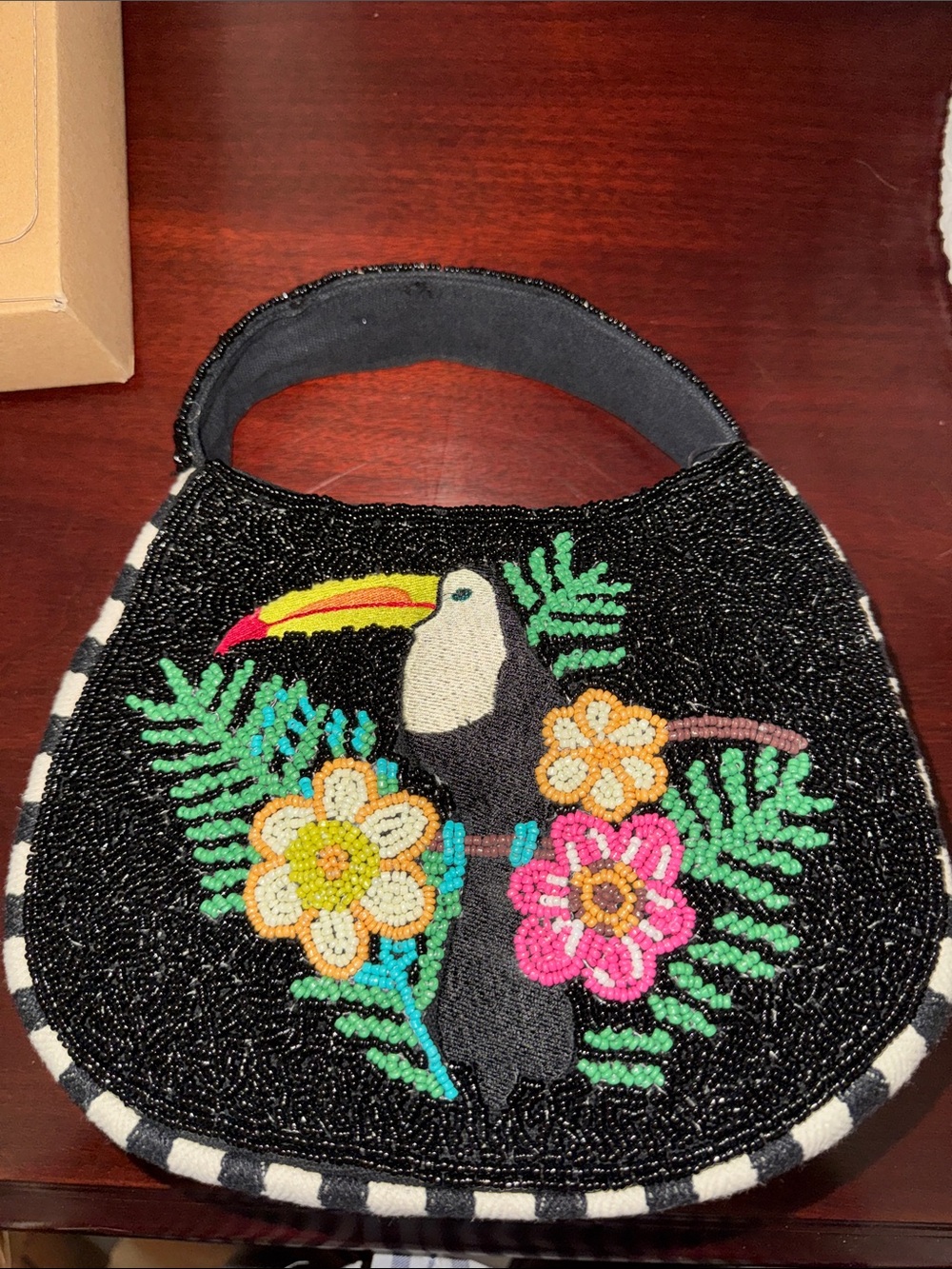 Tucan Beaded  Black and White Handbag
